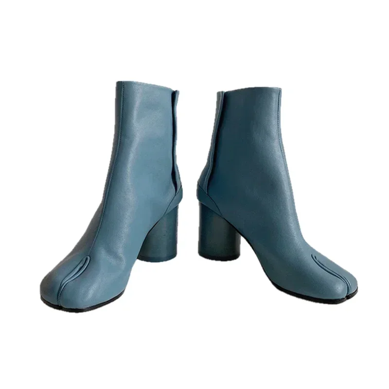 

Split Toe Ankle Ninja Tabi Boots Leather Women Hook and Loop Closure Type Round Heels 8cm / 3cm Heel Shoes Woman Boots