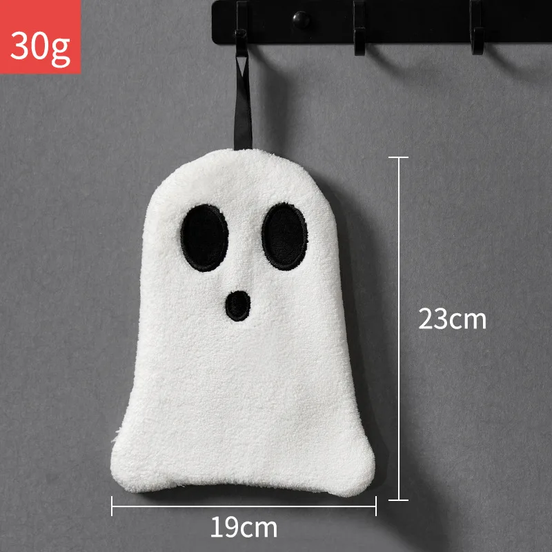 Description Picture 2 of itemUltra Absorbent Ghost Shaped Towel Halloween Bathroom Hanging Decor Coral Velvet Hand Towel with Fantasy Theme for Home Kitchen