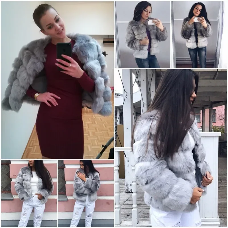 High Quality Faux Fox Fur Coat Women 2023 Winter  Fashion Soild Long Sleeve Short Jacket Elegant Furry Top Outwear Party Evening