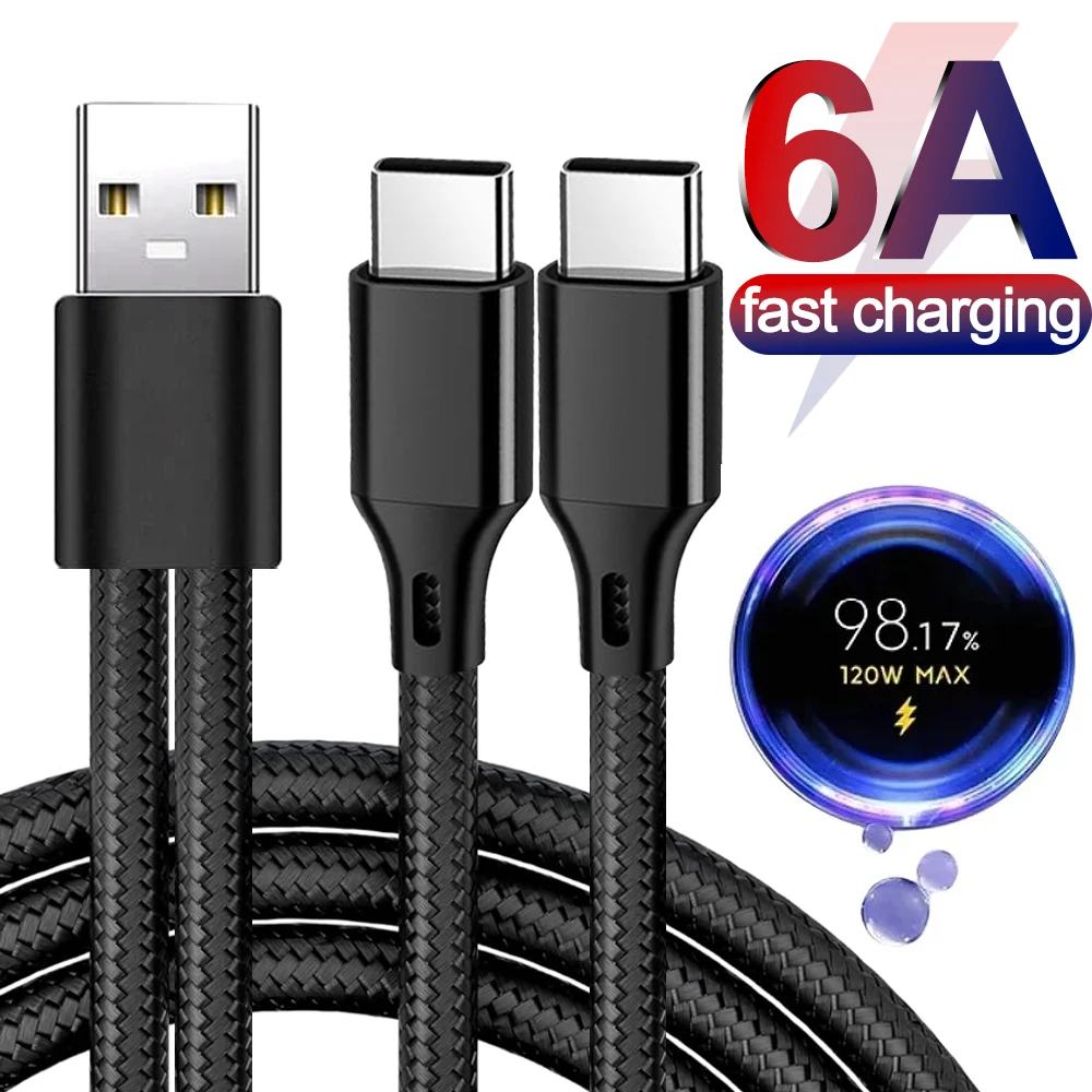 Dual USB-C Splitter Cable with Quick Charge & High-Speed Data Nylon Cord