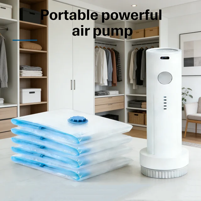 Pompe à vide électrique pour sacs de rangement, compresseur d'air portable pour vêtements, couvertures, sacs de rangement pour la maison et les voyages, gain de place 1