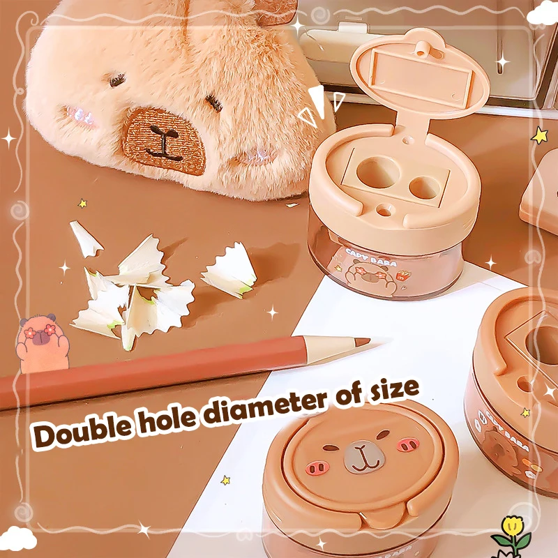 2Pcs 귀여운 카피바라 더블 홀 연필깎이, 어린이를 위한 카와이 미니 문구류, 학생 상품 또는 선물