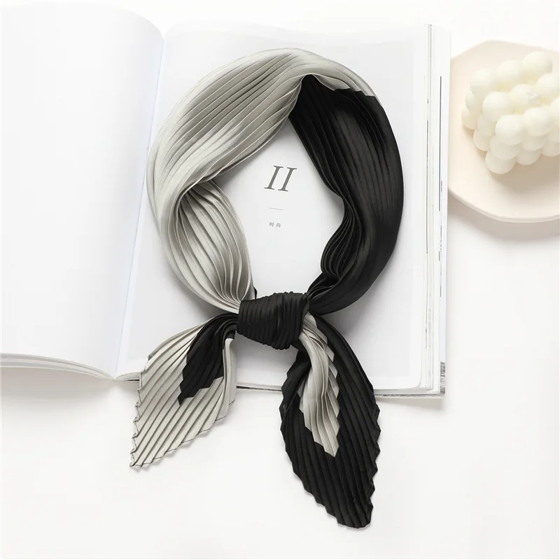 70*70cm Soft Neckerchief Two Color Splicing Decorative Headscarf Women's Hijab Scarves Crinkled  Pleated Silk Scarf Satin Hijab 4
