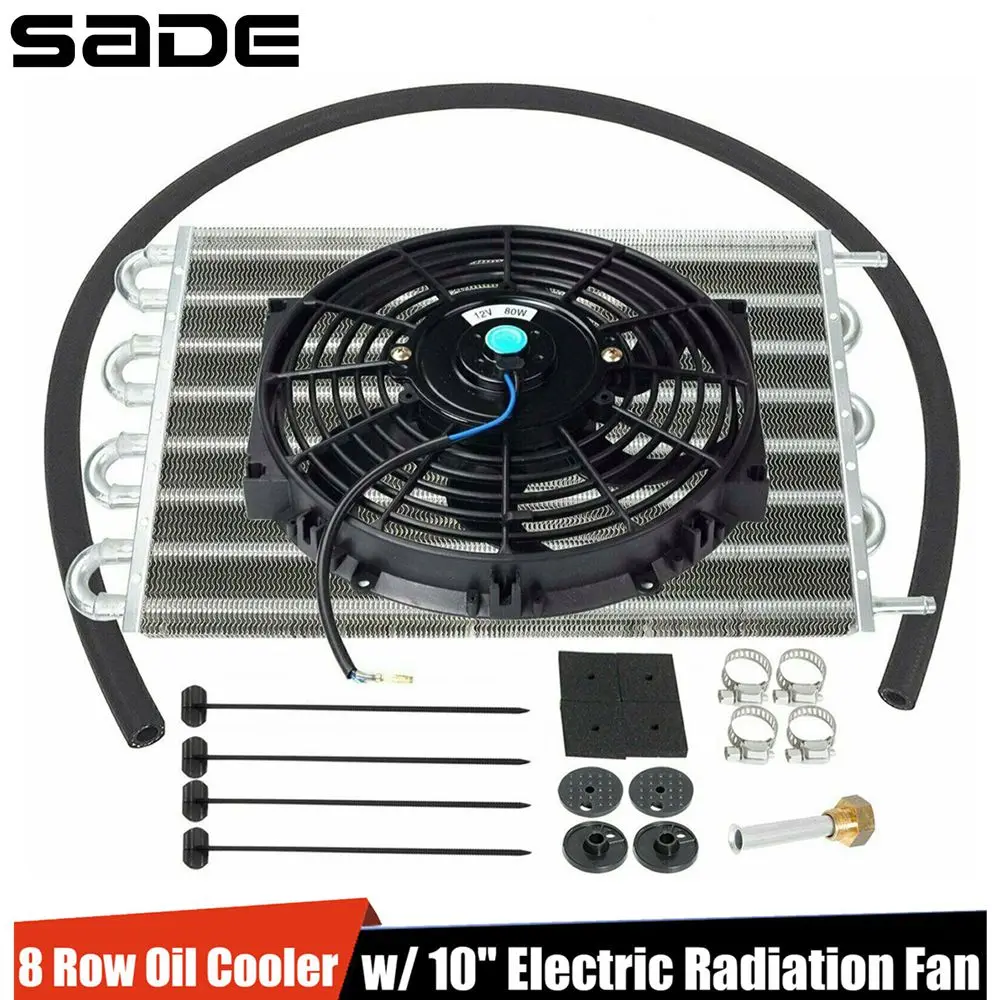 Universale 8 File Trasmissione Radiatore Raffreddamento Ad Olio Alluminio + 10 Pollici 12V Auto Aria Condizionata Radiatore Slim Fan Cooler Kit