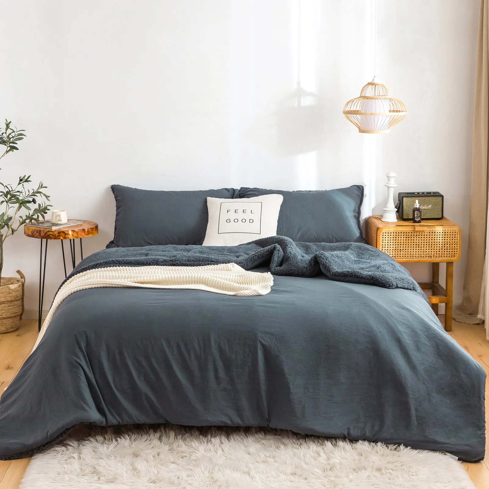 

Bedding Comforter -Sets 3 Piece Fluffy Western Farmhouse Down Comforter Winter - Twin Size Dark Grey