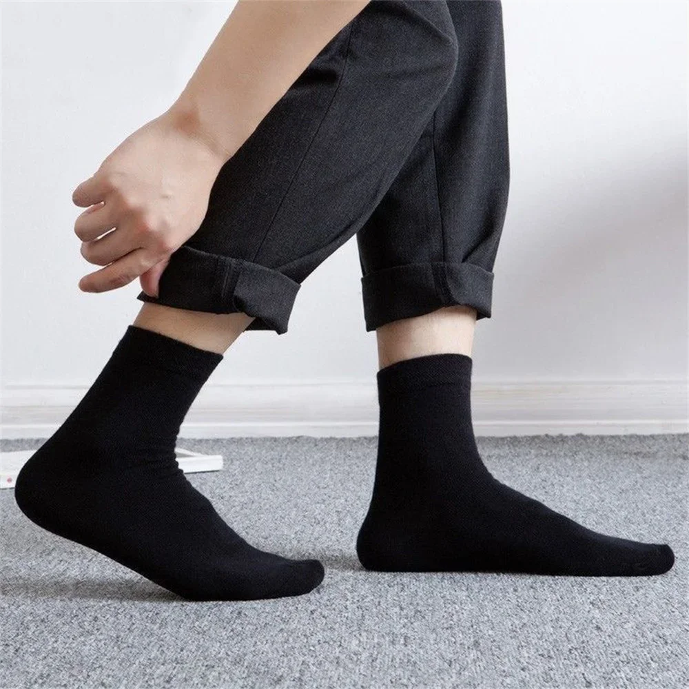 남성용 항균 탈취제, 땀 흡수, 중간 길이 면 양말, 단색, 간단한 양말, 빠른 발송, 10 쌍/세트