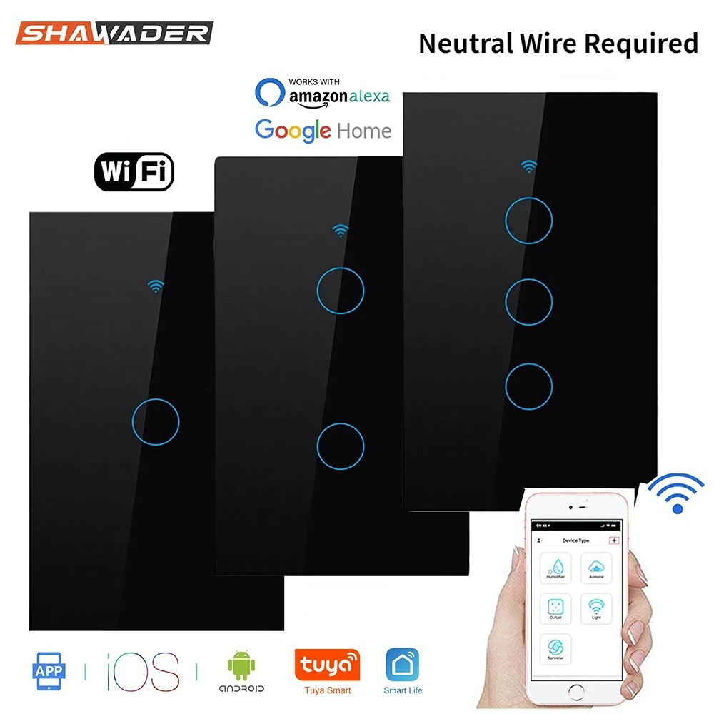 Wifi Smart Light Switch Glass Screen Touch Panel Voice Control Wireless