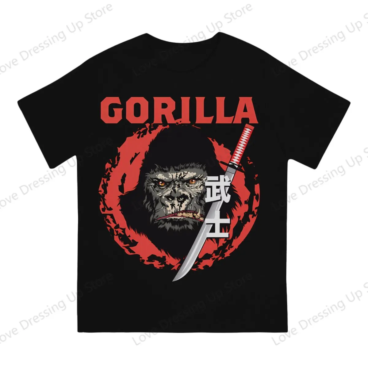 

Gorilla Samurai Japanese Print Cotton Short Sleeved T-shirt Men Women Versatile Gorilla Face Couple Tops