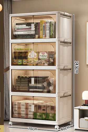 Large Capacity Organizer Cabinet Double Door Open Storage Box with Lid Wheels Stackable Foldable Snacks Sorting Wardrobe Bins - Image 12