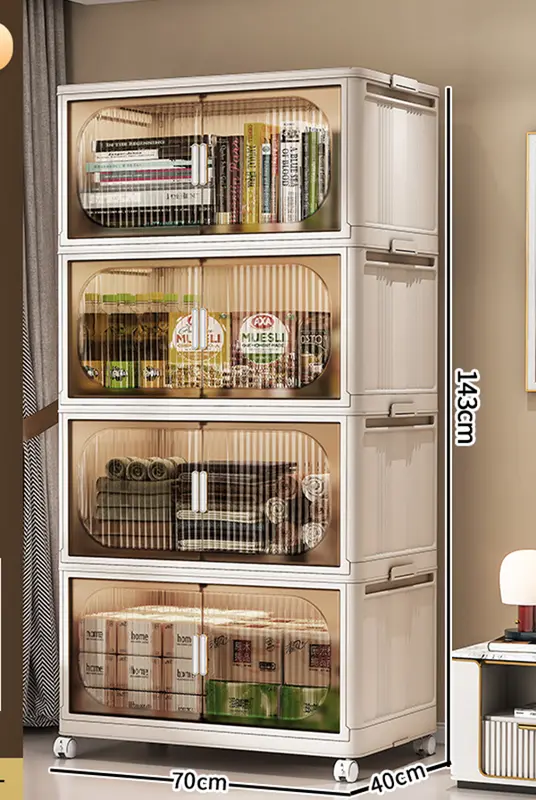 Large Capacity Organizer Cabinet Double Door Open Storage Box with Lid Wheels Stackable Foldable Snacks Sorting Wardrobe Bins - Image 12
