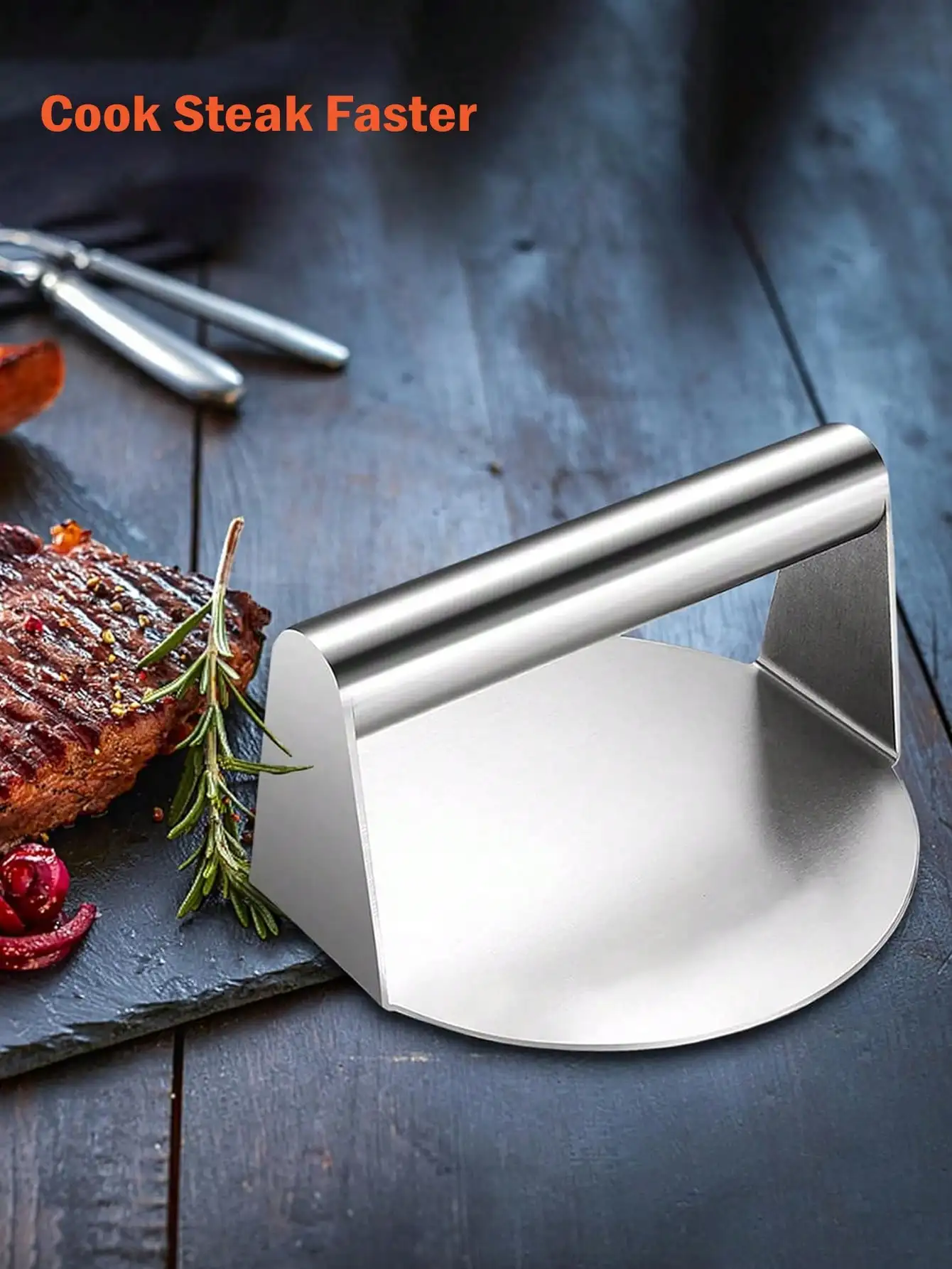 Leeseph Stainless Steel Burger Press Kitchen Round Burger Smasher Non-Stick Smooth Hamburger Press Flat Bottom Without Ridges burger press