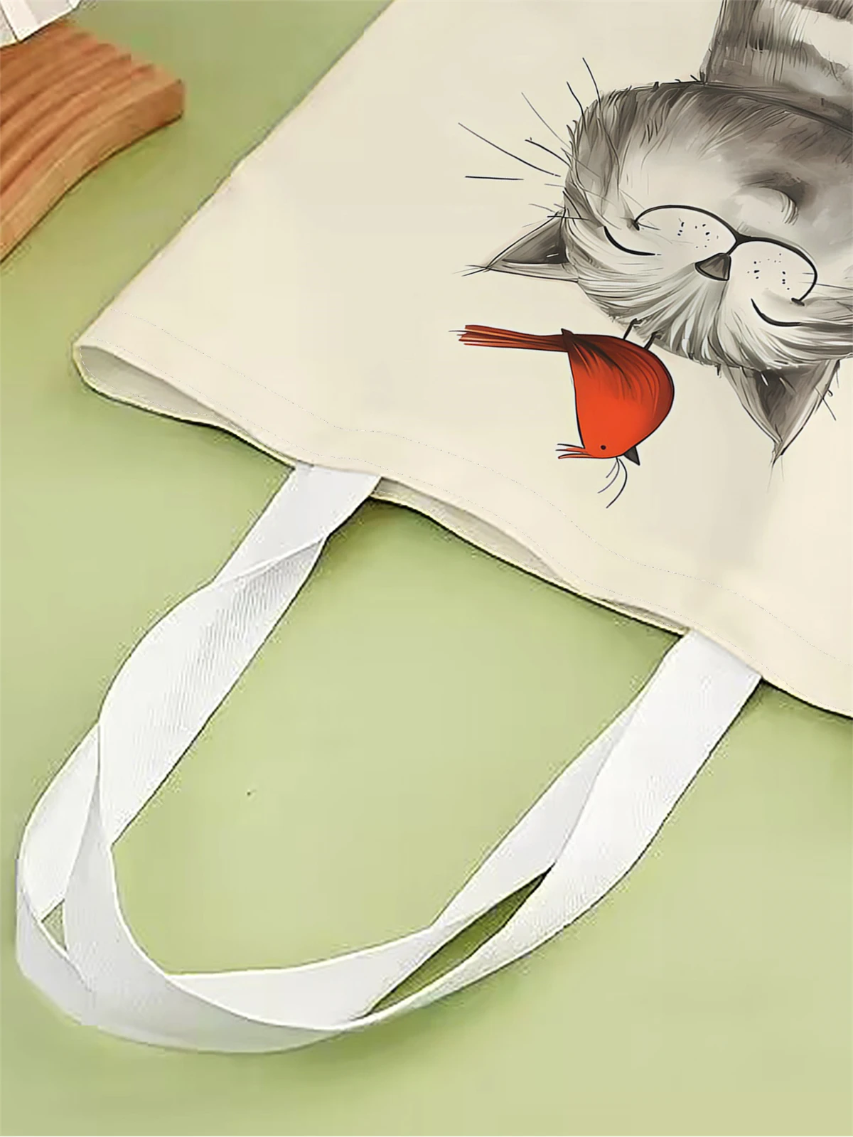 1pc, lazy style cat handbag, reusable fashionable handbag, multifunctional handbag, printed canvas shopping bag