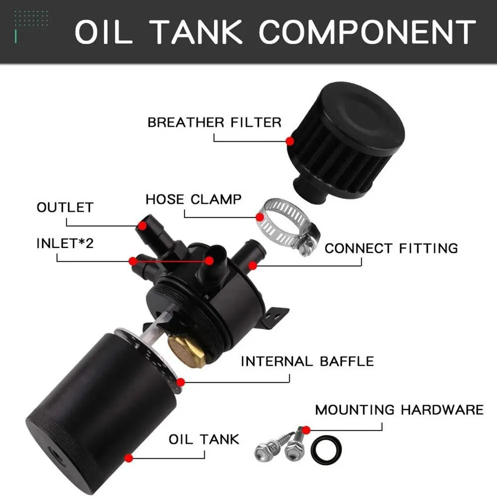 Universal Air Oil Separator Car 3-Port Oil Catch Can 1 Outlet+2 Inlet Breathing Filter Drain Valve Filter