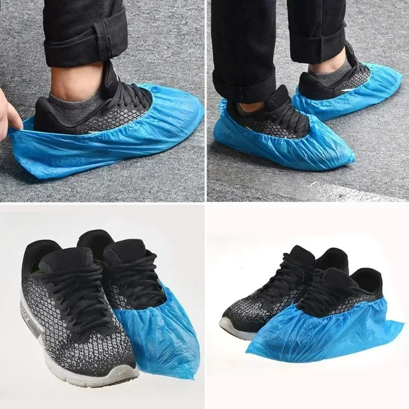 100PCS Portable Disposable Plastic Fabric Non-slip Wear Shoe Covers Waterproof Boot Covers Overshoes Rain Mud-proof Shoe Covers