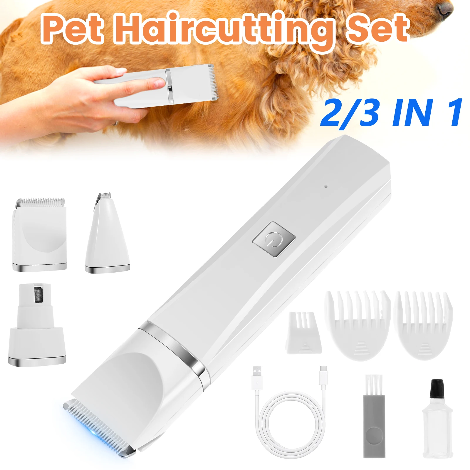 Electric Pet Hair Clipper Low Noise Pet Hair Trimmer Shaver Kit Portable USB Rechargeable Cordless Cat Paw Trimmer for Cat Dog