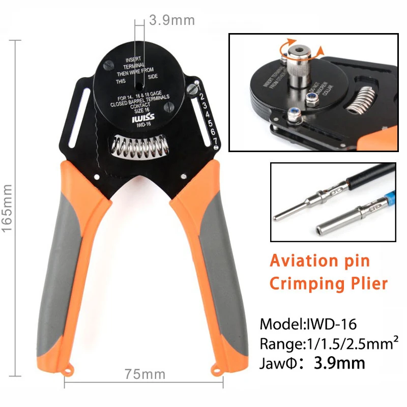 

IWD-16 suitable for Deutsch connector crimping pliers Machining car terminal lathe male and female pin 16# mini Crimping pliers