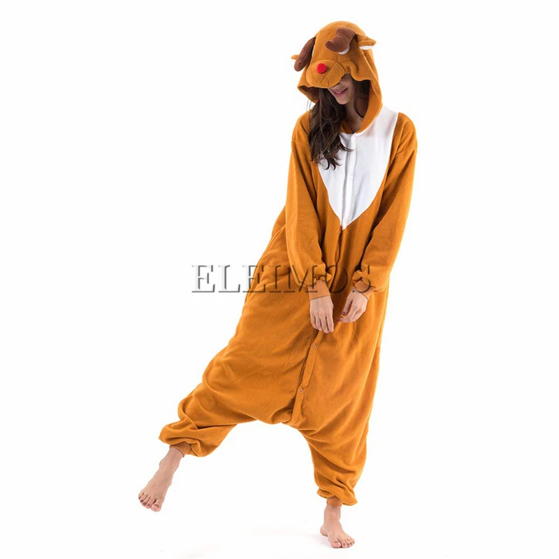 Christmas Onesie Deer Brown Halloween Animal Kigurumi Pajamas Adult One-Piece Pijama Winter Cartoon Jumpsuit Sleepwear