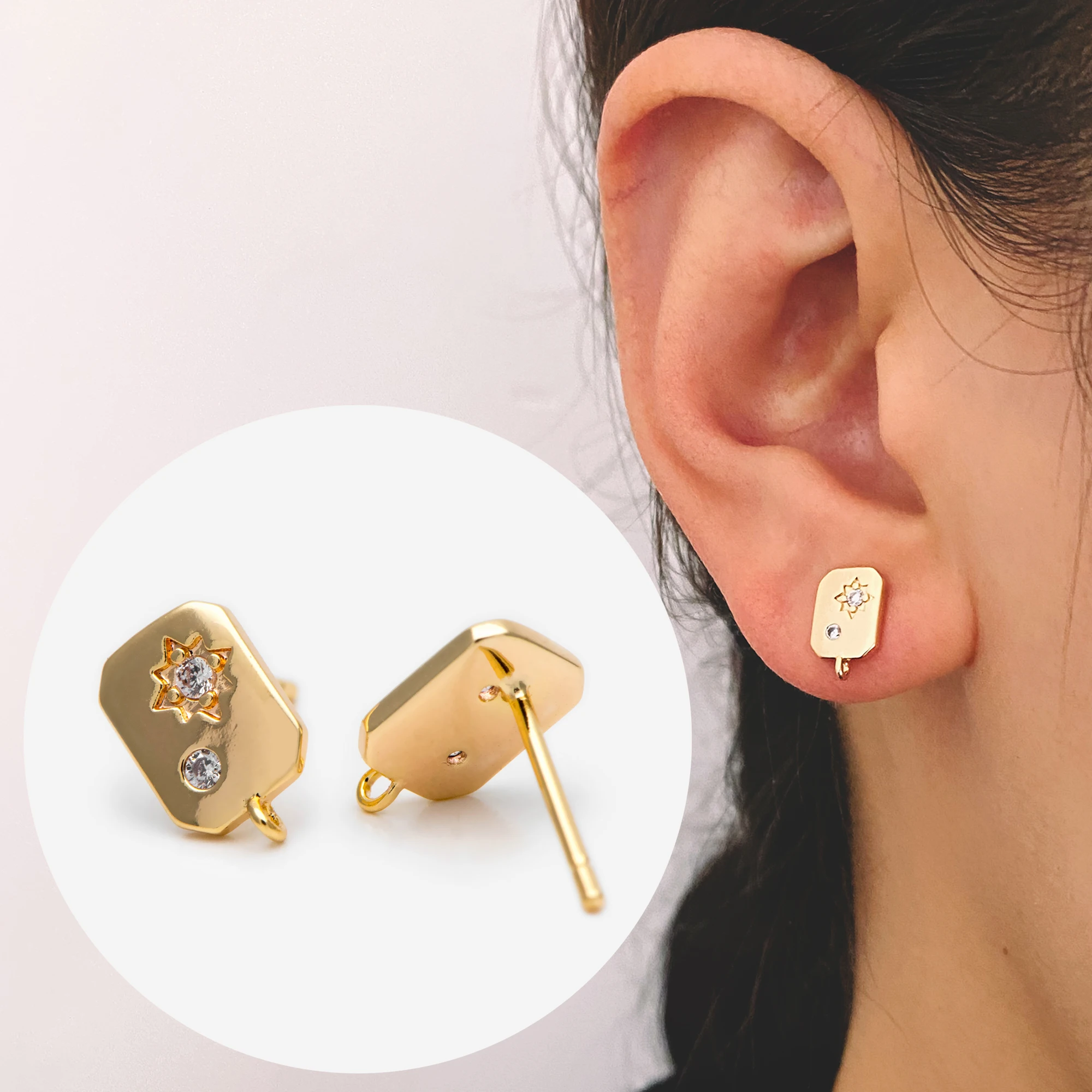 

10 шт прямоугольные серьги-гвоздики с фианитом, латунные серьги с покрытием из 18-каратного золота, бриллиантовая фурнитура (# серьга геометрической формы)