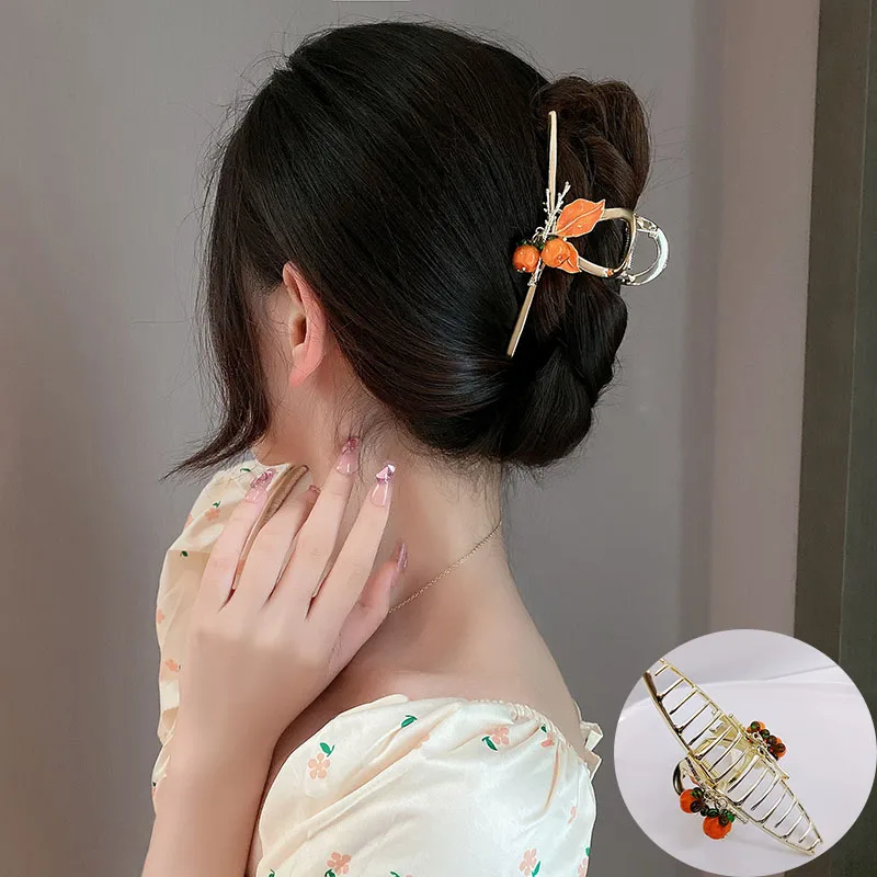 Fashion grace Crystal persimmon Hair Clip Sweet shark clip Barrette Headdress For Women Girl Hair Accessories Ponytail Claw Clip new various colors fashion rose personality grace large geometric shark clip hair catching clip headdress hair accessories women