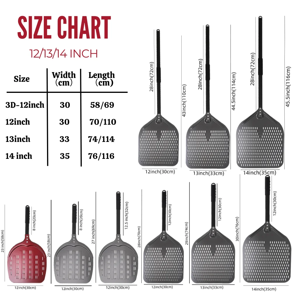 Pizza Peel 6&12 13 14 Inch Aluminum Bread Paddle Pizza Oven Turning Hard Anodized Baking Kitchen Tool Spatula