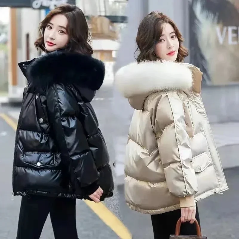 

New Autumn Winter Wash-Free Glossy Women Jacket Hooded Parkas Female Korean Loose Short Warm Down Cotton Parka Outwear