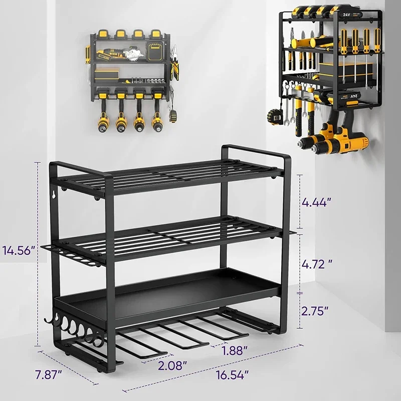 4-layers Iron Tool Shelf Wall Mounted Organizer Tools Shelf Professional Workshop Tool Shelves Holder Drill Storage Bracket 5