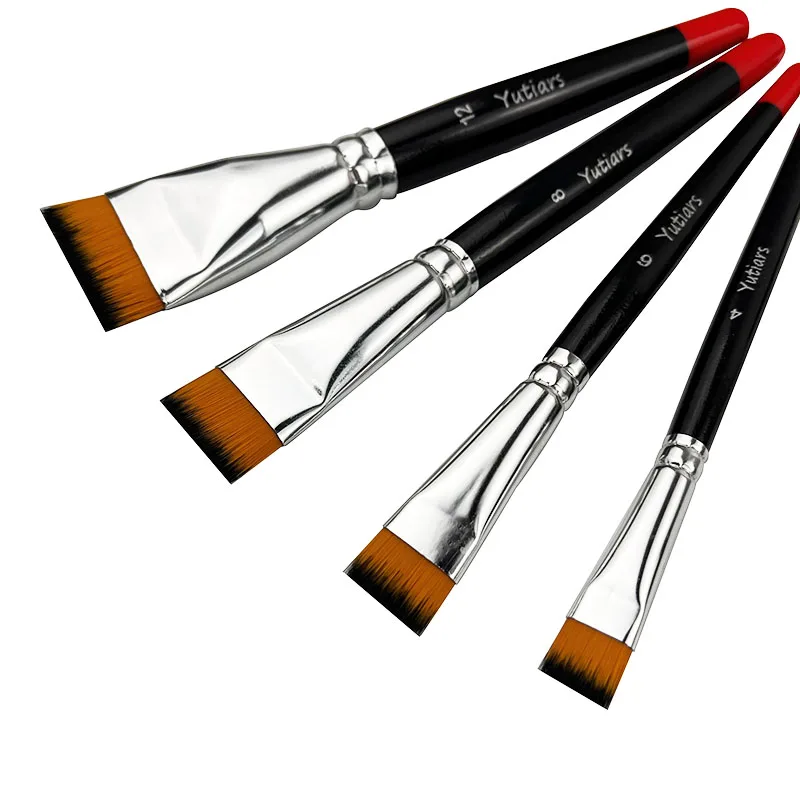Yutiars 4Pcs 세트 아티스트 플랫 페인트 브러쉬 나일론 헤어 아크릴 오일 수채화 구아슈 페인팅 DIY 공예 및 미술 프로젝트 펜