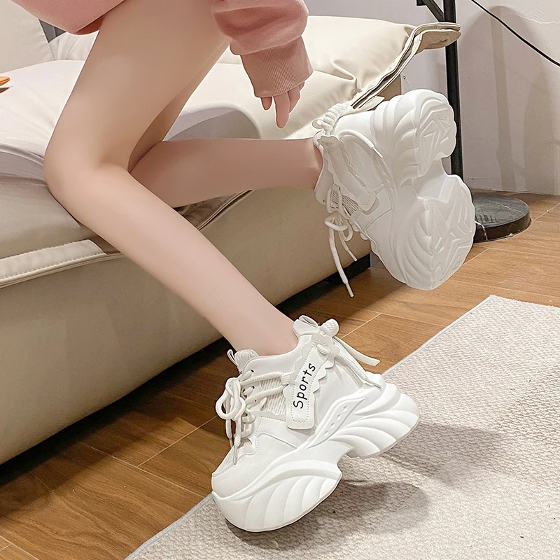 White Chunky Sneakers Women New Autumn Hidden Heel Platform
