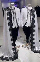 Luxury Shiny Diamond Suits For Men 3 Pieces Groom Wedding Tuxedos Long Cape Formal Customized Male Blazers trajes para hombre 2