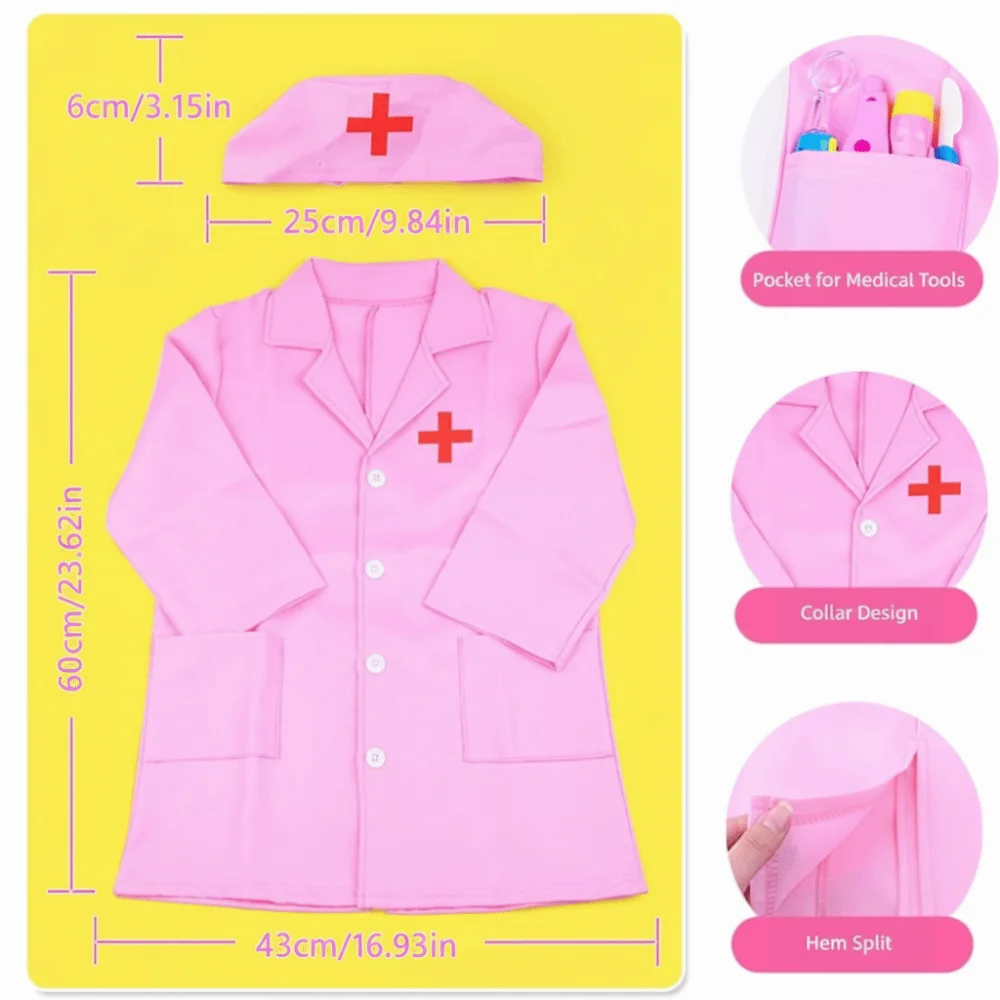 1 Set White Pink Toy Clothes Performance Costume Playing House Nurse Clothes Role Play Professional Play
