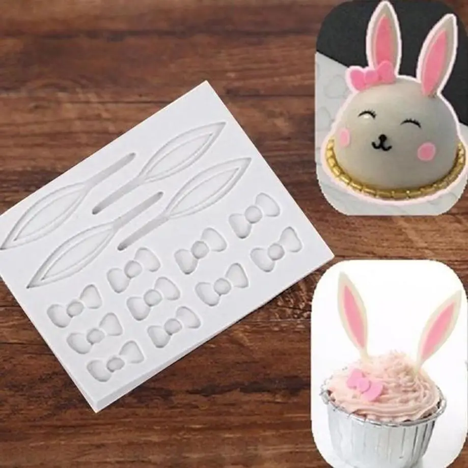 1 Pcs Silicone Baking Mold DIY Easter Rabbit Ear Bowknot Fondant Candy Chocolate Mold Cake Decorating Tool Kitchen Supplies