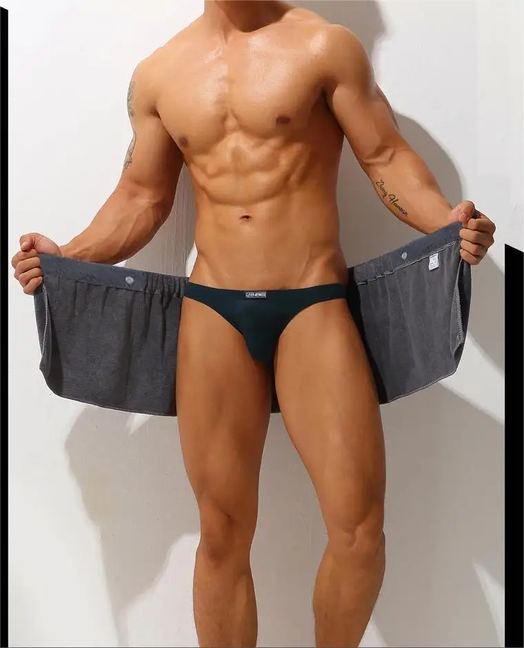 Description Picture 2 of itemCLEVER-MENMODE Sexy Sleep Bottoms Microfiber Pajamas Men Nightwear Short Towel Pants Side Split Bathrobe Culottes Soft Thick