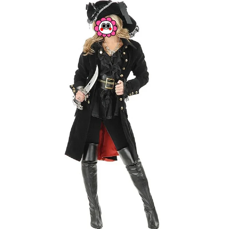 

New Arrival Queen Knight Halloween Black Pirate Costumes Women Sexy Classical Somali Pirate Cosplay Costumes With Hat
