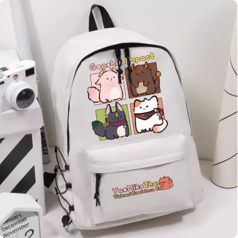 Anime Genshin Impact Yae Miko Zhongli Elastic Band Decoration Girls Bagpack Backpack Travel Bag Boy Teenager Schoolbag fashion 3pcs set anime jujutsu kaisen backpack teenager women men backpack children boys girls comic oxford waterproof schoolbag