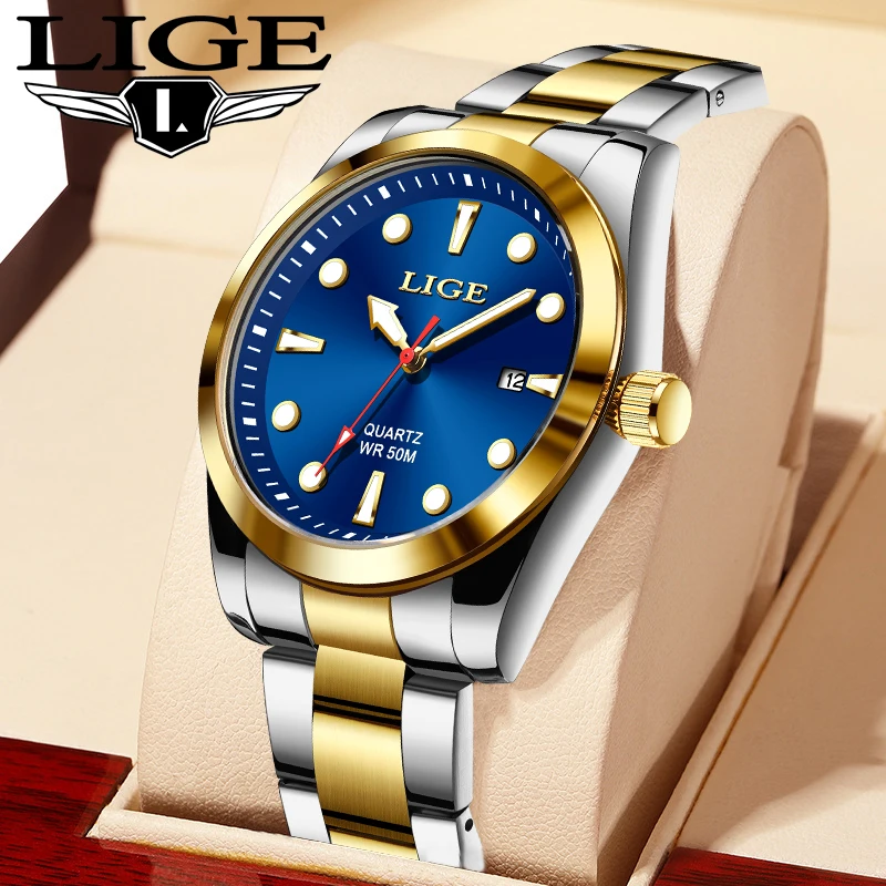 Man Watch LIGE Fashion Luxury Stainless Steel Strap Quatrz Watches Men Business Waterproof Luminous Clock Date Casual Wristwatch