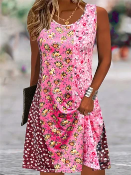 Mini abiti da donna con motivo floreale alla moda Abito estivo senza maniche con stampa floreale 3D Abito da strada Ladeis 3XL Abito casual da spiaggia taglie forti 1