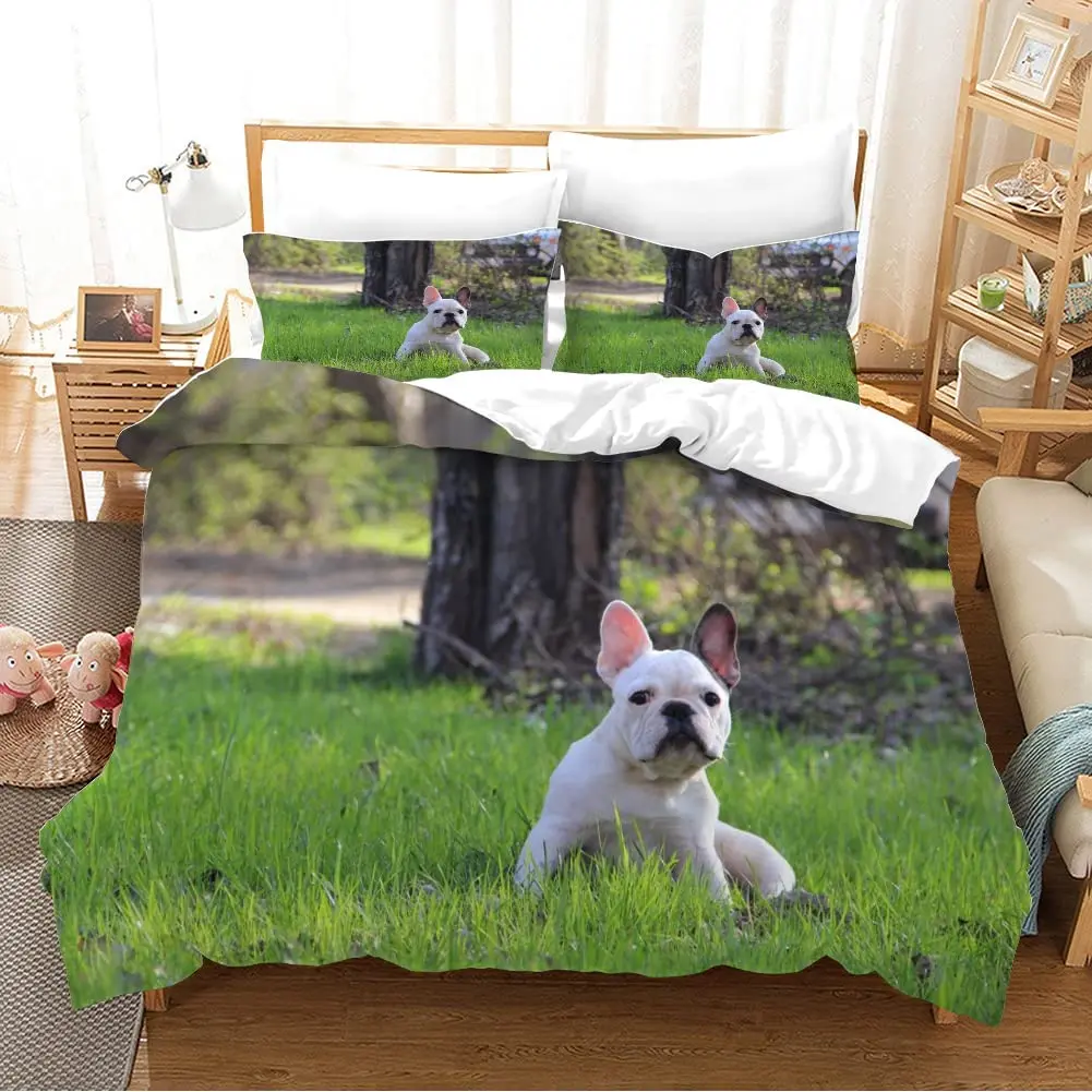 English Bulldog King Size Duvet Cover Set, Pure Breed Bulldog with Glasses  and Books Hardworking Animal, Decorative 3 Piece Bedding Set with 2 Pillow  Shams, Black Pale Brown White, by Ambesonne 