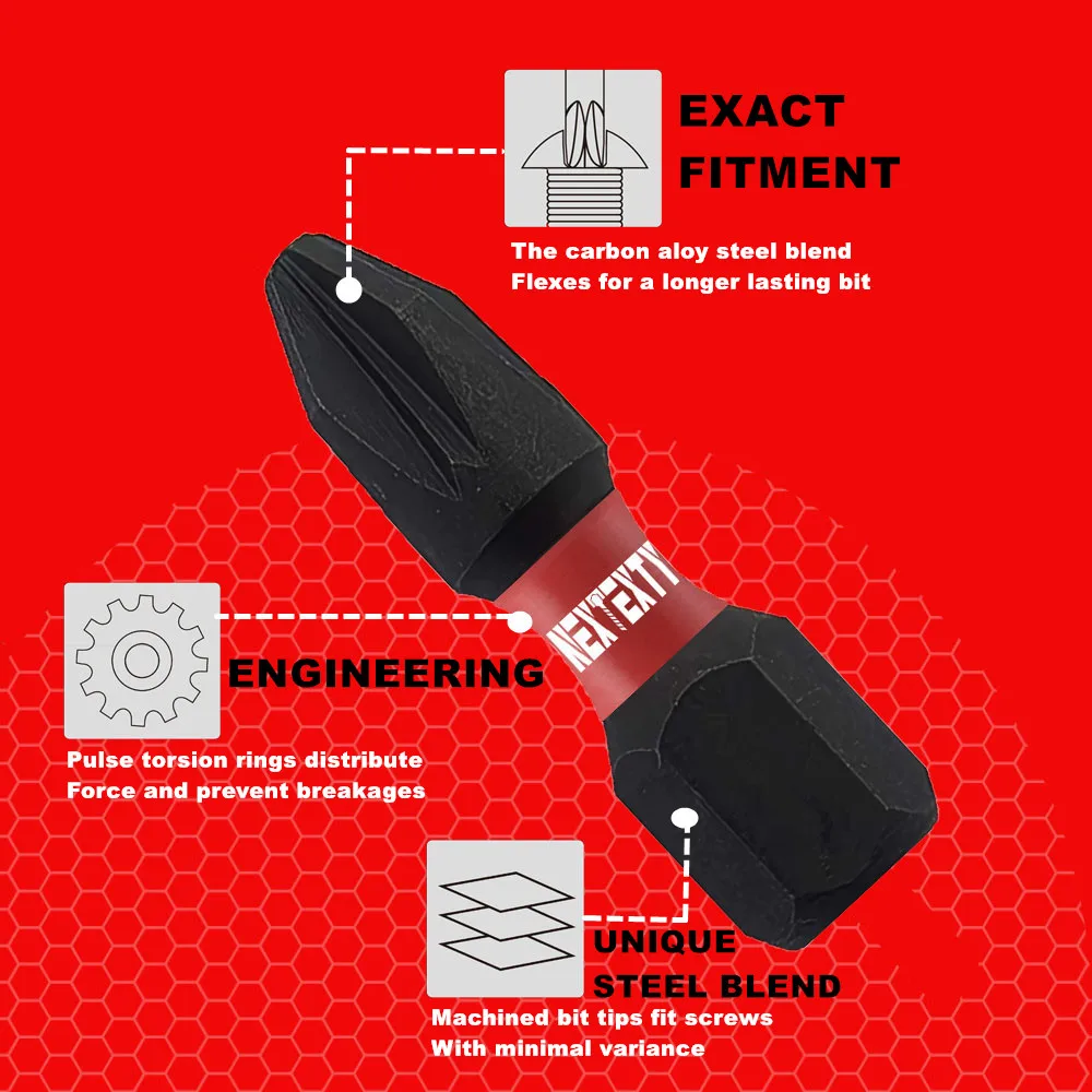 1Inches Pozidriv #2 PZ2 Impact Tough Screwdriver Power Bit Set S2 Alloy Steel Drill Screw Magnetic Screwdriver Bits Set Tools