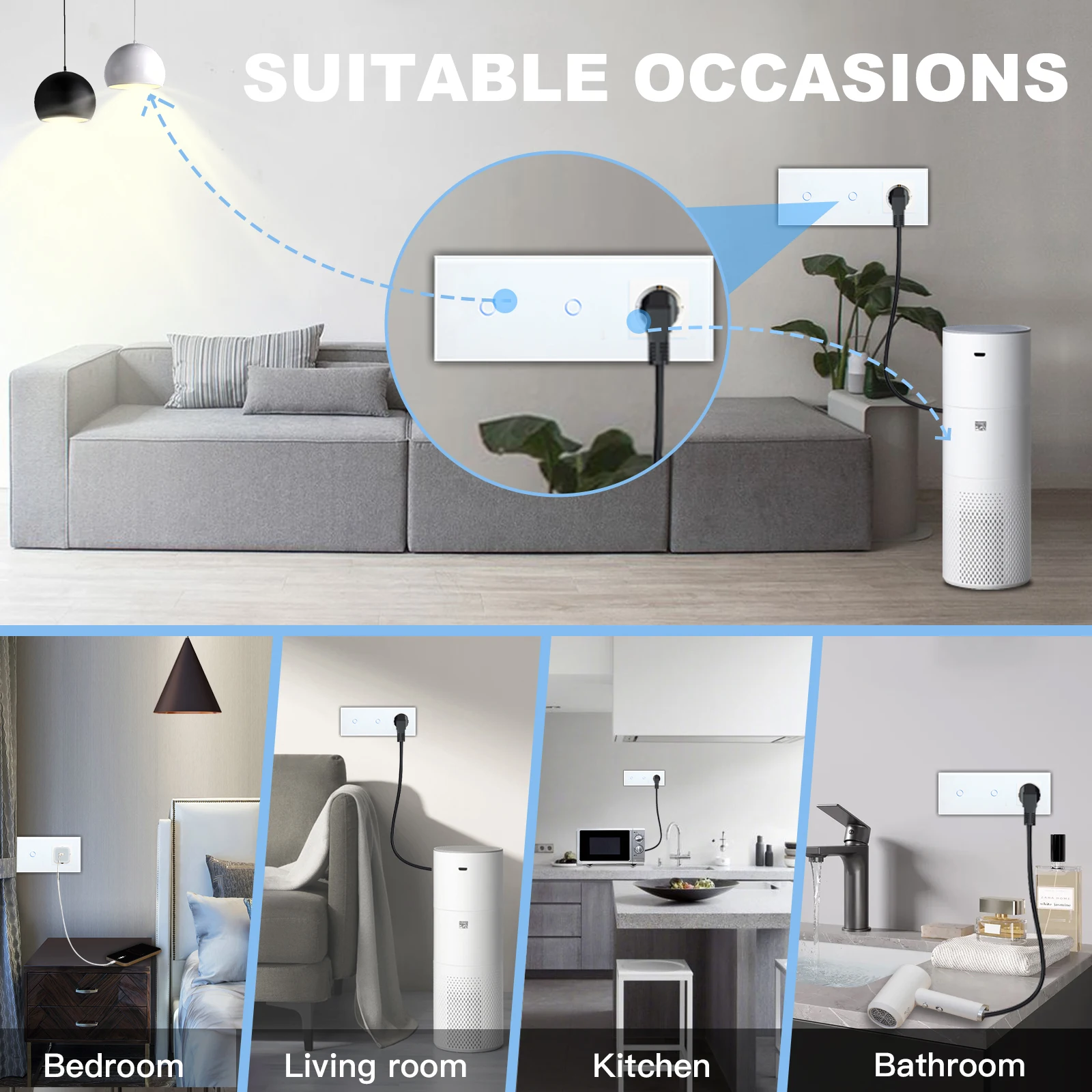 da ue preto branco painel vidro dourado led sensor luz interruptores 03