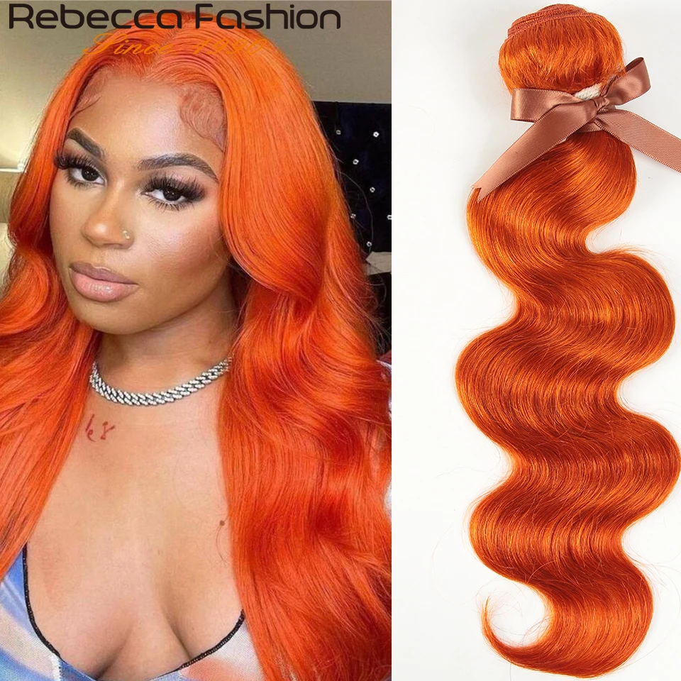 Rebecca Human Hair Bundles Body Wave Human Hair Weave Bundles Orange Ginger Brazilian Body Wave Remy Hair Extensions 8" To 28"