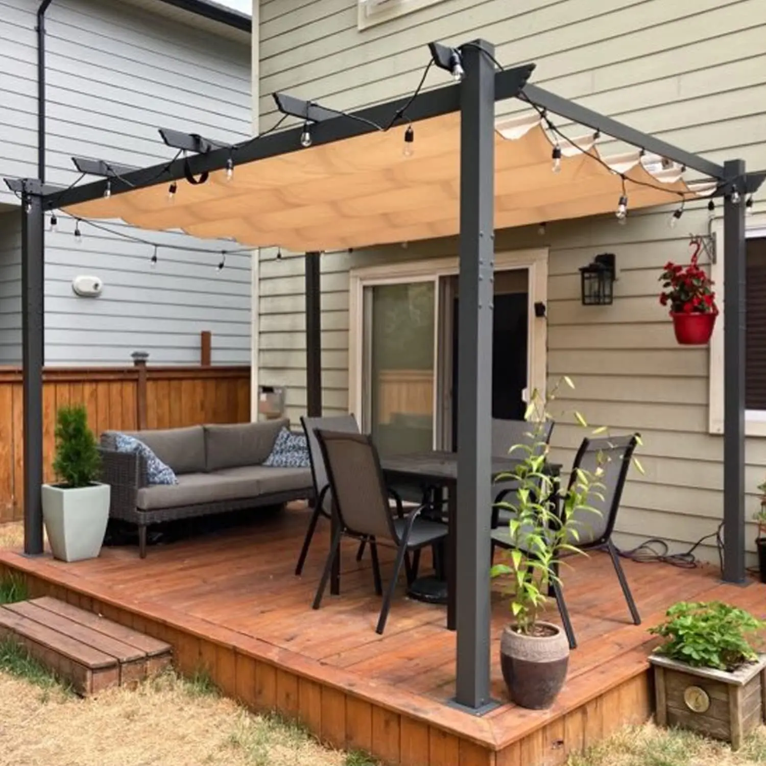 

Sun Shade Canopy Patio Metal Shelter for Garden Porch Beach Pavilion Grill Gazebo Modern Yard Grape Trellis Pergola, Beige