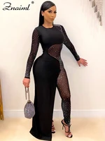 Znaiml Luxury Women Long Sleeve Sheer Mesh Patchwork Skinny Night Party Club Romper Overalls Birthday Sexy Rhinestone Jumpsuits - Image 3