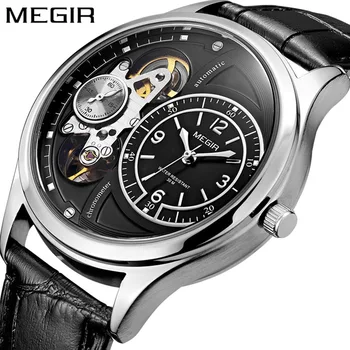 MEGIR New Luxury Tourbillon Quartz Watch for Men Sport Leather Strap Waterproof Fashion Hollow Watches Mens Relogio Masculino 1