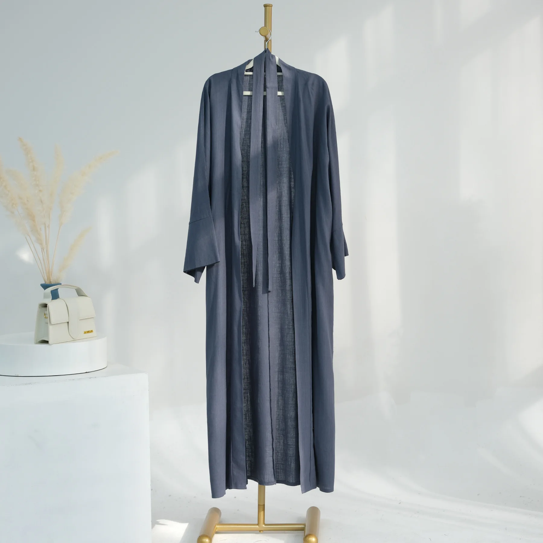 Eid 라마단 무슬림 여성 코튼 리넨 오픈 아바야 기모노 롱 맥시 원피스, 터키 두바이 이슬람 아랍 로브, 자랄라비야 카프탄 가디건