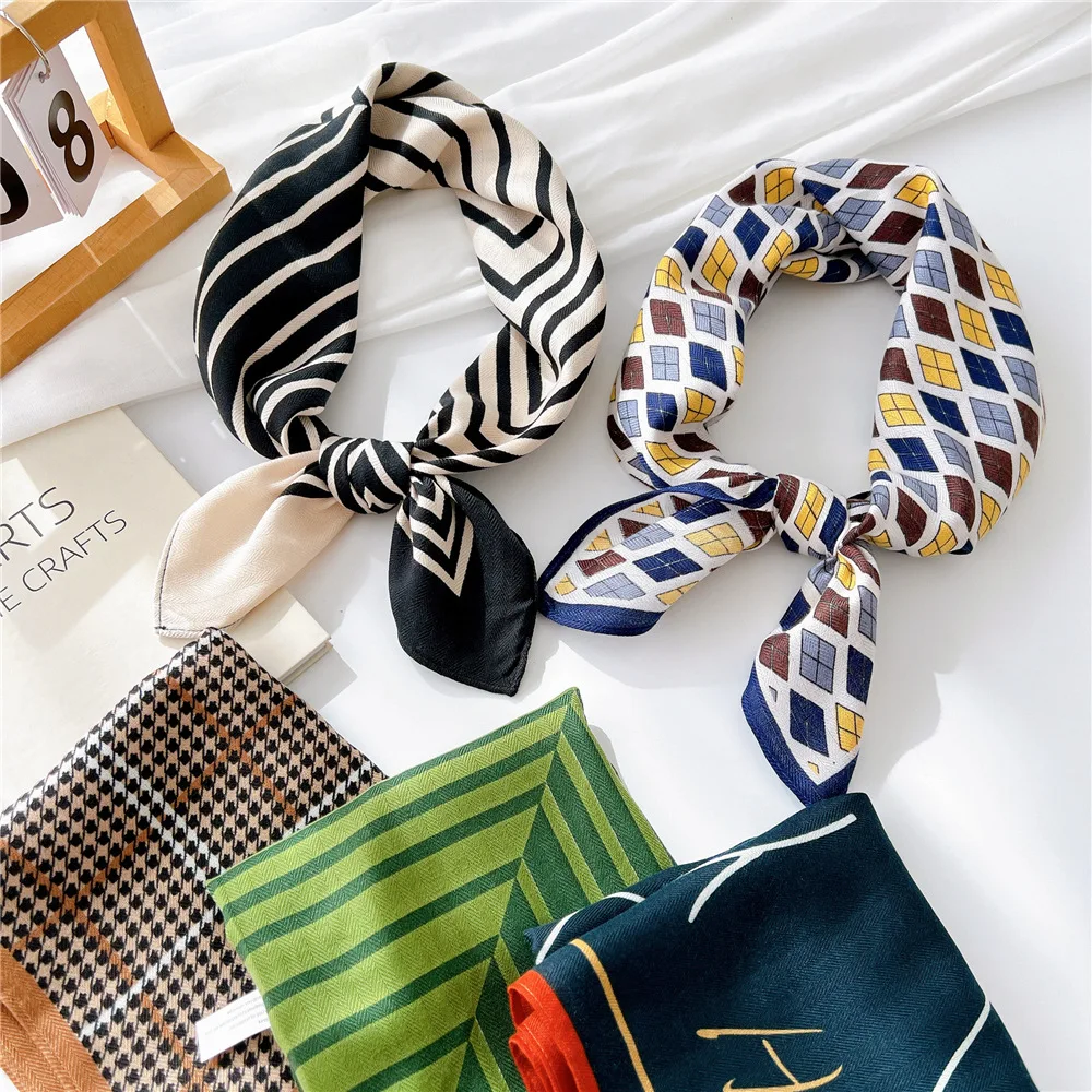 

Женский многофункциональный шарф из хлопка и льна, квадратный модный шарф 63 см в полоску с цветочным принтом, 2023