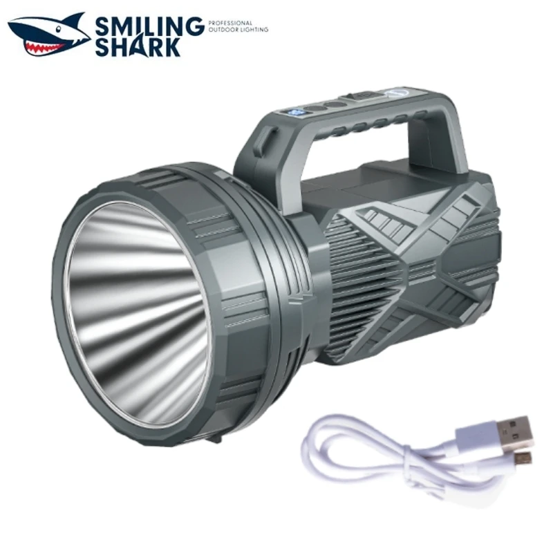 Smiing Shark ST5126 Portable USB Rechargeable Flashlight, Handheld Searchlight, with Power Display, for Camping & Emergency