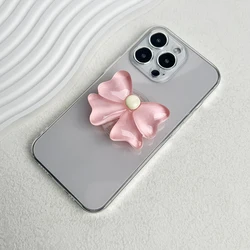 Candy Colored Bow Phone Stand with Cute Socket Grip and Folding Feature (Pink)