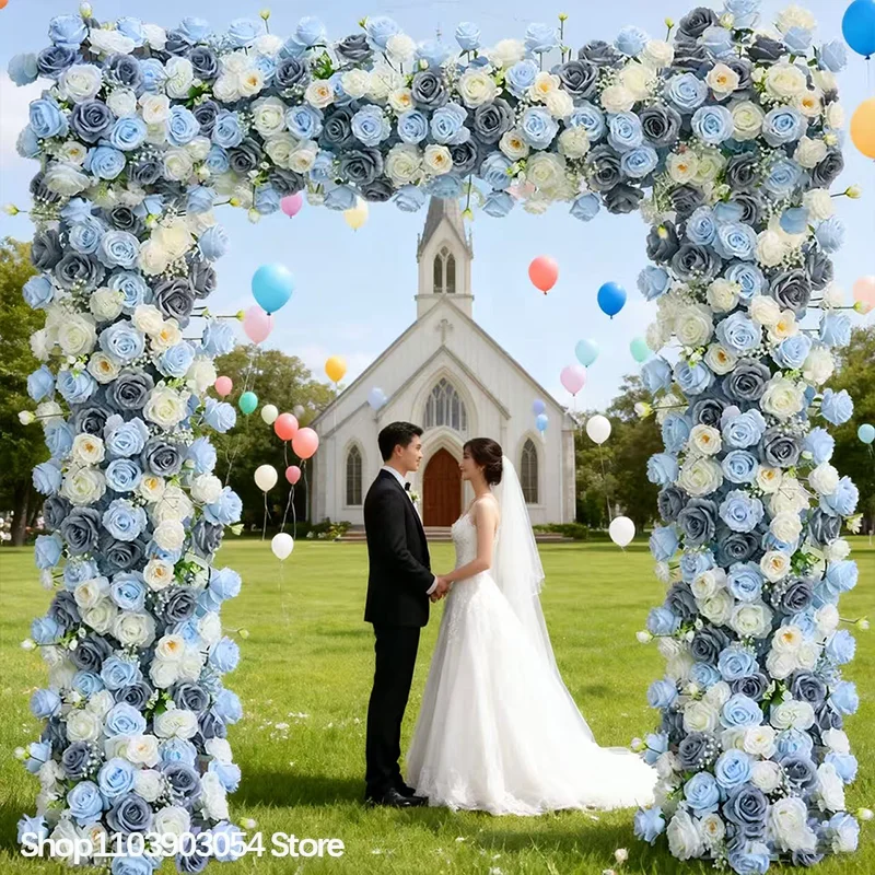 Blaue Rosen-Sofa-Läufer-Deko, Blumenreihe, Hochzeits-Hintergrund-Bogenrahmen, Blumenarrangement, Bankett-Zubehör, Foto-Requisite, Schaufensterdekoration