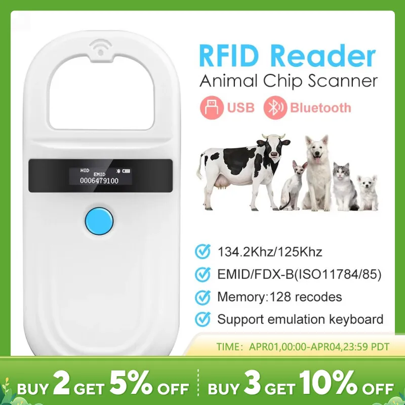 134.2Khz Animal Rfid Reader 125Khz Pet Cat Dog Identificacion Microchip Scanner Emid Fdx-B Iso11784/85 Lettore Di Tag Chip Di Vetro 180