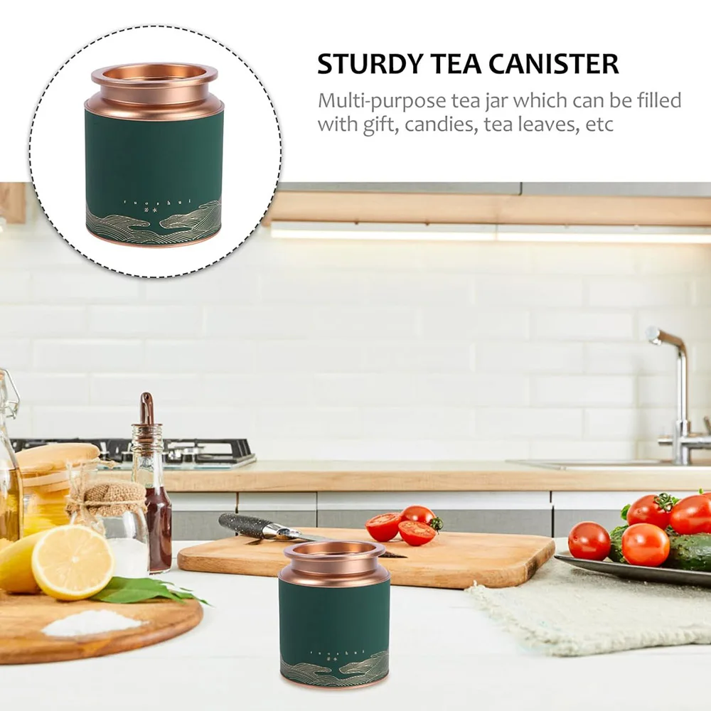Tea Tin Box Tea Canister Tinplate Tea Can Sealing Tea Jar Round Sealed Storage Jar Packing Box Container Loose Coffee Bean Sugar Salt